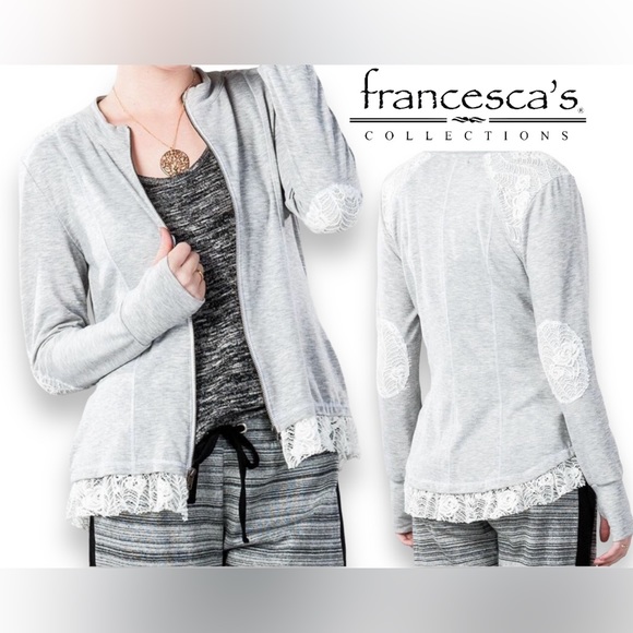 Francesca's Collections Jackets & Blazers - Francesca's Collections Gray Jacket With Lace